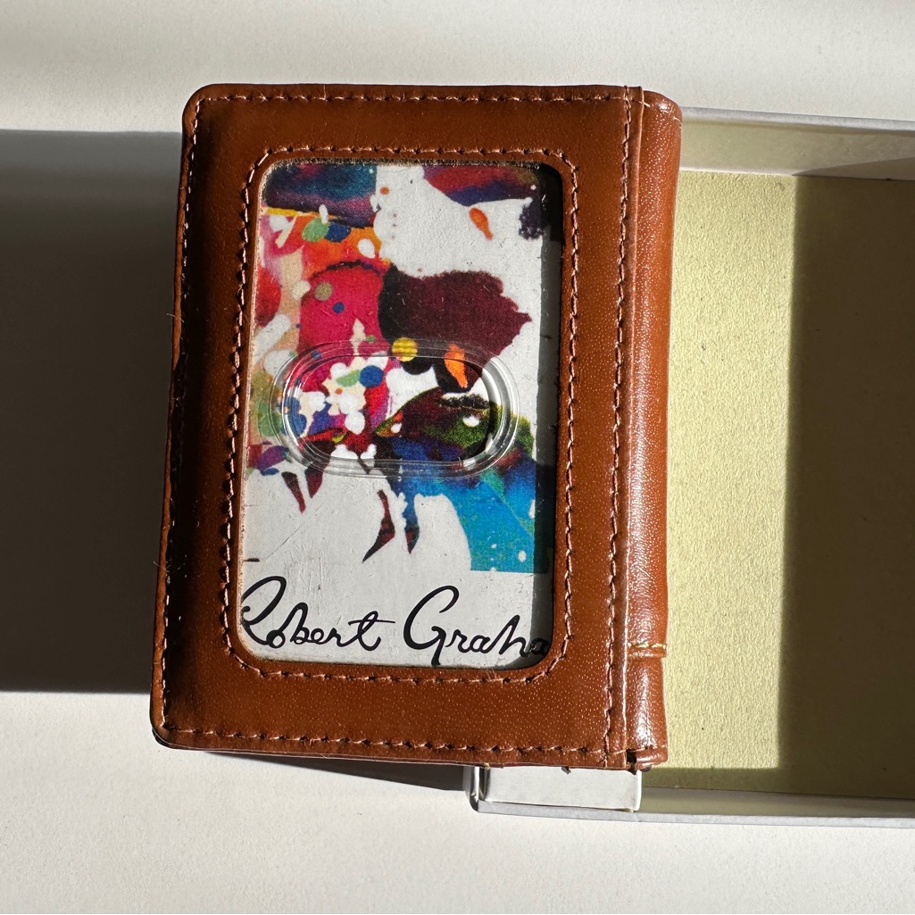 Robert Graham Pocket Card Holder Brown Genuine Leather In Box Robert Graham Pocket Card Holder Brown Genuine Leather In Box